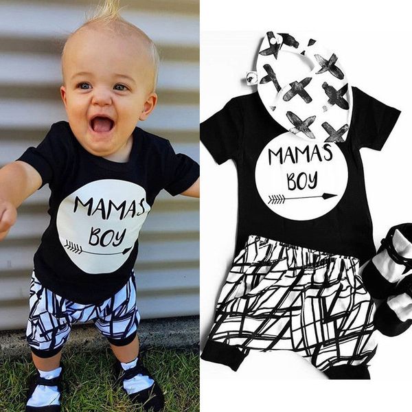 

2019 newborn infant baby mamas boy toddler t-shirt +pants outfit clothes set, White
