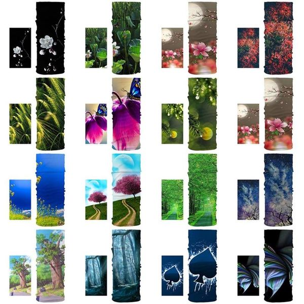 

scarves dustproof scarf beautiful flower landscape pattern magic tube turban breathable and elastic fitness bandana, Blue;gray