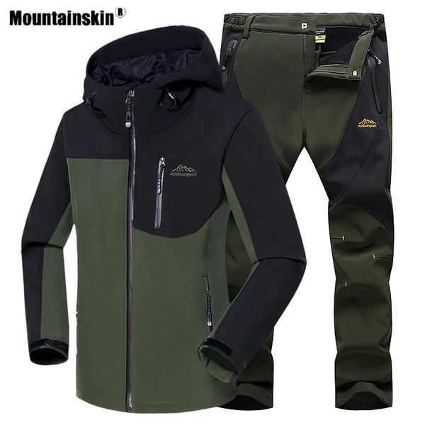 

mountainskin mens softshell hiking sets outdoor sport warm jacket and trouser suit hooded thremal coat trekking male pants va490, Blue;black