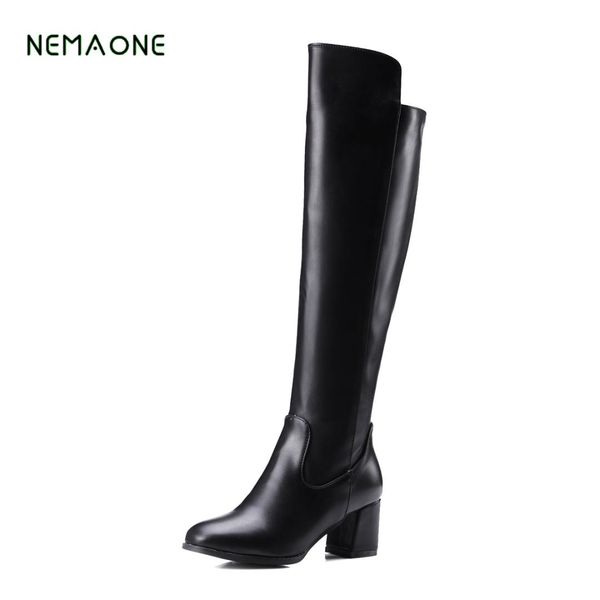 

nemaone 2019 new women winter thigh boots thick high heel over the knee boots zip rivet shoes woman khaki black