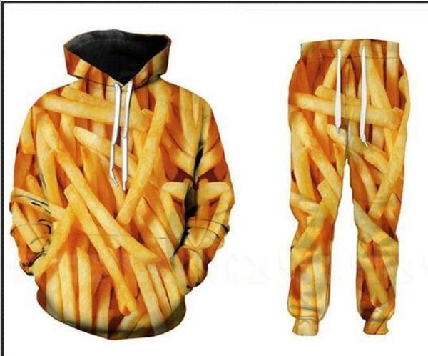 

wholesale--new fashion men/womens fries sweatshirt joggers funny 3d print hoodies+pants zz023, Gray