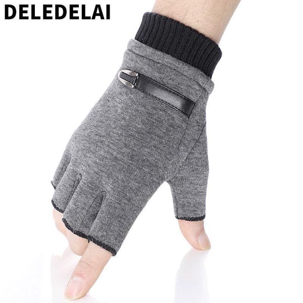 

deledelai 2018 winter autumn warm gym man sports cloth gloves half finger driving mittens three colors item number 857, Blue;gray