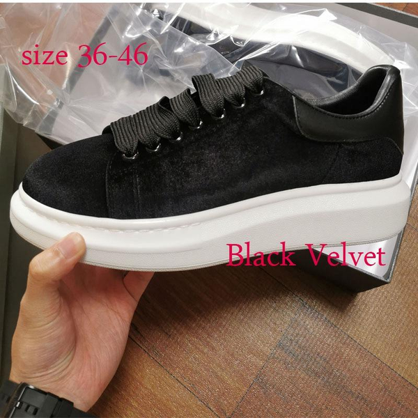 

2020 черный бархат мужских женского chaussures красивых платформ повседневных кроссовки люкс конструкторы обувь кожа твердых цвета платье об, Black