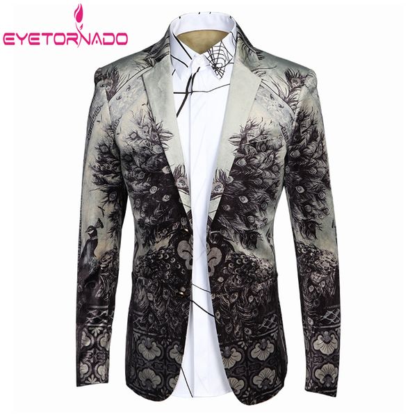 

korean style men's suit jacket floral print business formal dress suit single breasted slim fit groom wedding party blazers 4xl, White;black