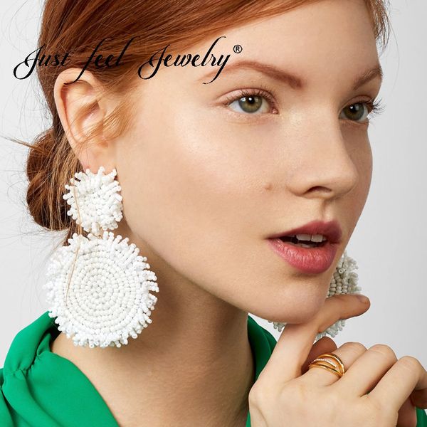 

just feel vintage beads round dangle earrings for woman bohemian long drop earring ethnic fashion wedding statement jewelry, Golden