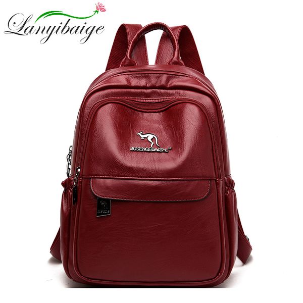 

2020 women leather backpacks double zipper school bags for girls preppy ladies travel bagpack female vintage backpack sac a dos