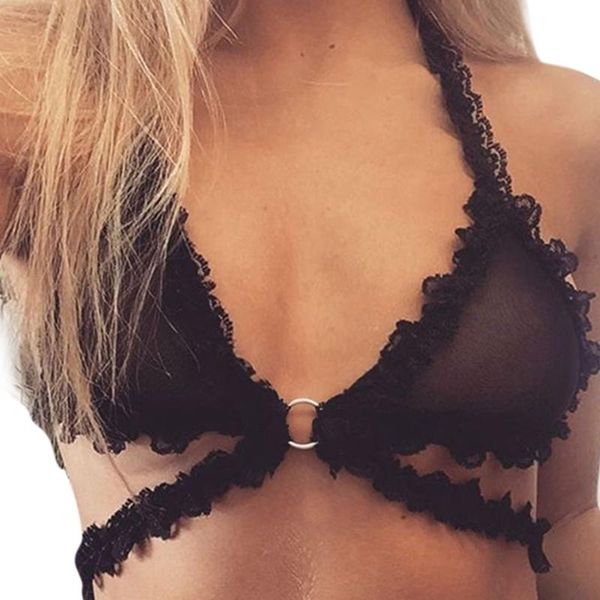 

bras black see-through seductive gauze bra lace lingerie top, Red;black