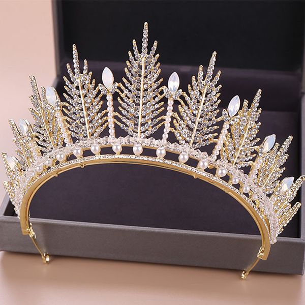 

silver/gold hair accessoies rhinestone crystal handmade crown tiaras bridal head jewelry women wedding hair piece headpiece bh, Golden;white
