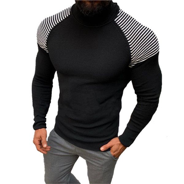 

panelled mens designer sweaters casual striped slim skinny long sleeved high collar pullover sweaters fashion mens, White;black
