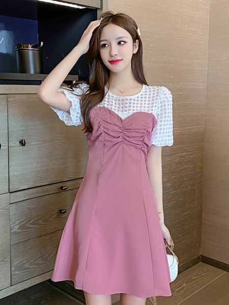 

нана мода женская одежда магазин 2020 лето новые талии для похудения сетки шитье дизайн богиня вентилятора платье мода, White;black