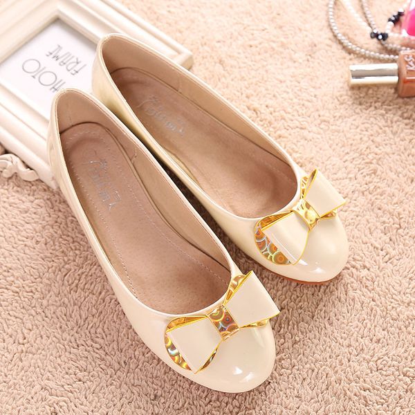 

2020 sweet candy color round toe flats ladies japanned leather bowknot single shoes shine ballerinas, Black