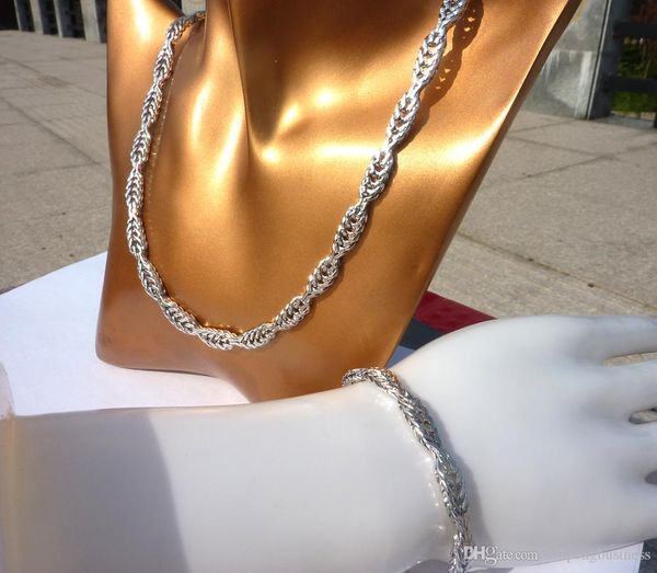 

new 2017 men's women's handsome 24k real white solid gold gf miami cuban new fine necklace bracelet various sets jewelry concept g, Silver