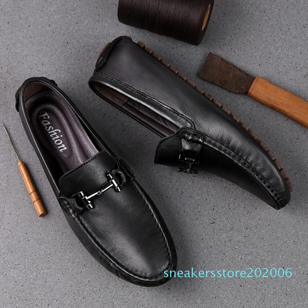 

man shoes leather genuine summer mens moccasin shoes fashion leather loafer men luxury big size 38-47 male casual footwear s06, Black