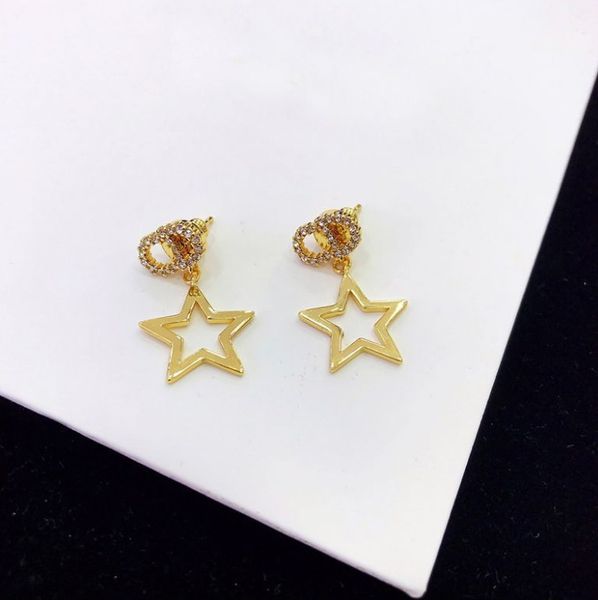 

925 sterling silver company minimalist high-end wild retro alphabet earrings star pendant high jewelry friend gift, Golden;silver