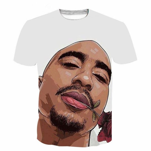 

popular singer rapper tupac 2pac t shirt men women funny 3d print summer short sleeve o neck crewneck casual a168, White;black