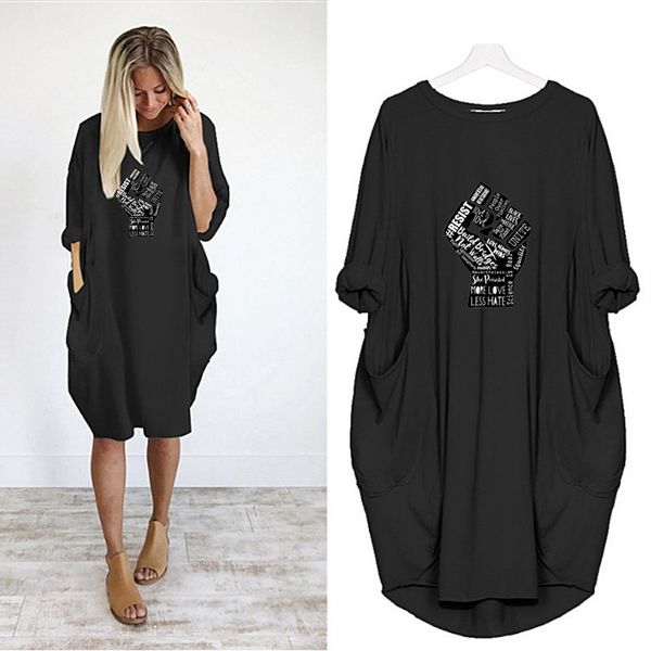 

women designer dresses luxury printed casual long sleeve dresses womens fashion brand crew neck loose dresses summer new, Black