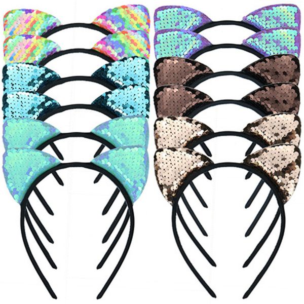

sequin hair bands girls hoop for baby cat ear hairband headband hair cat ear mermaid party girls hair accessory headdress wholesale tfj682, Slivery;white