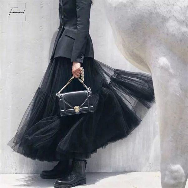 

maxi black skirt vintage long soft tulle gothic pleated tutu skirts womens petticoat lange rok jupes falda