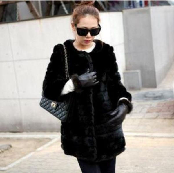 

furry 2019 winter women's faux fur jacket artificial fur overcoat furry coat femme plus size fake outwear z95, Black