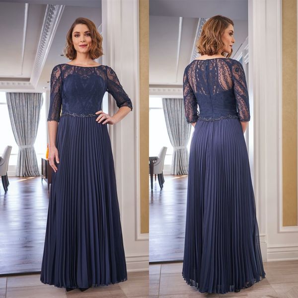 Jasmine Mãe dos vestidos de noiva 2021 3 / 4long mangas de renda chiffon vestidos de noite personalizados feitos por chão de comprimento bainha casamento vestido de convidado