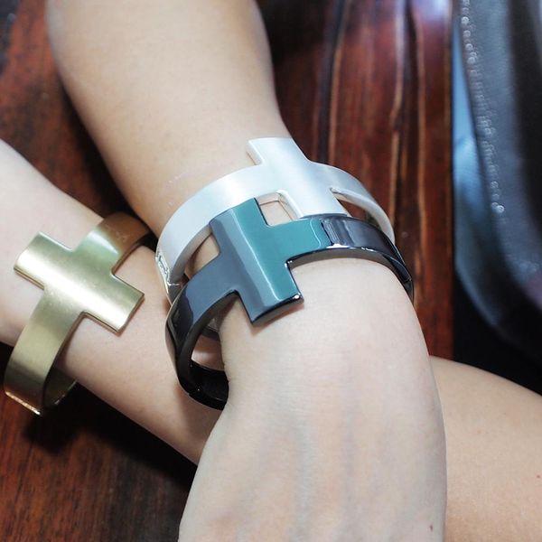 

punk metal cross bracelet bangles ladies statement cuff bracelet for women party jewelry wholesale uken, Black