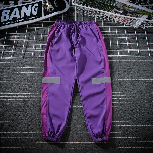 

2019 men multi-color casual harajuku style hip-hop stripes reflective trend harem pants loose wild sweatpants, Black