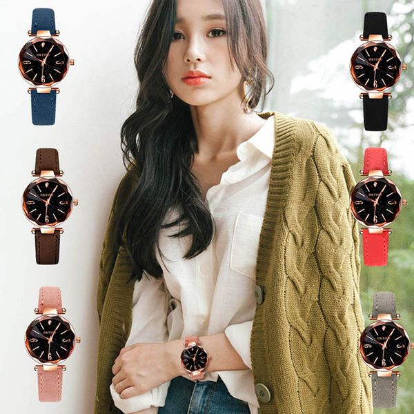 

fashion women quartz watches starry dial masonry with frosted pu leather band for girl friend gifts ll@17, Slivery;brown