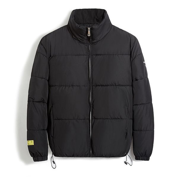 

winter warm thick men down jacket casual solid stand parka zippers fashion outdoor workwear 2019 new male cotton-padded clothes, Black