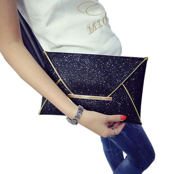 

new arriva simple fashion women envelope clutch bag solid color leather glitter purse party delicate handbag ladies wedding bags