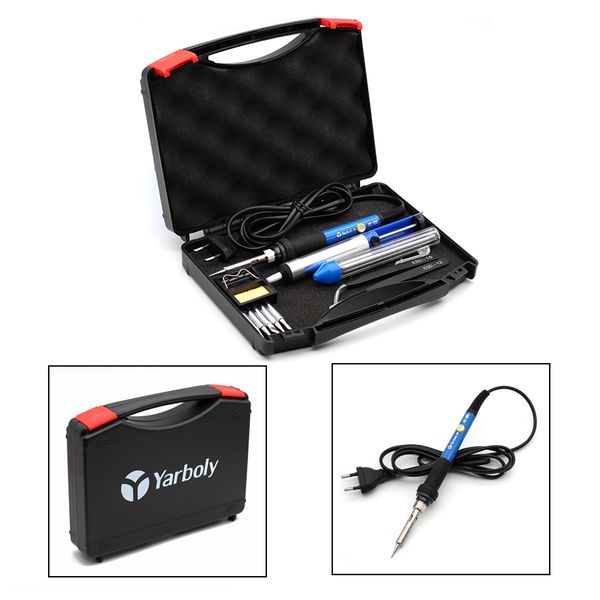 

eu plug 60w 220v adjustable temperature electric soldering iron station kit+5pcs tips welding repair tool tweezers solder wire