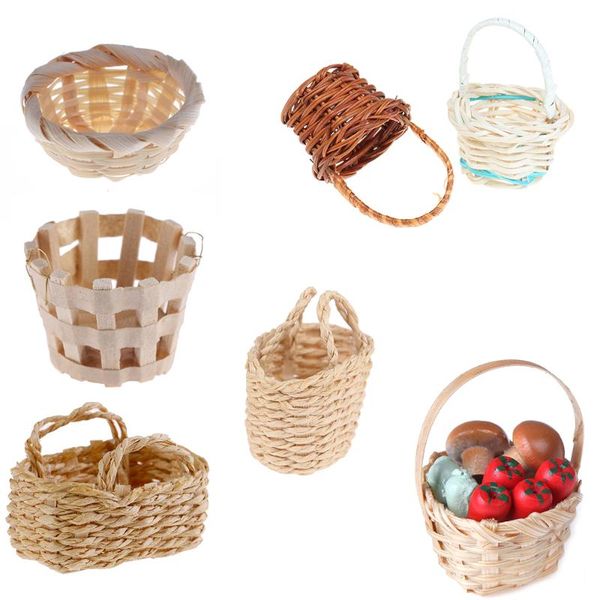

1/12 mini cute dollhouse rattan iron frame frame hand woven vegetable storage basket dolls miniature decoration