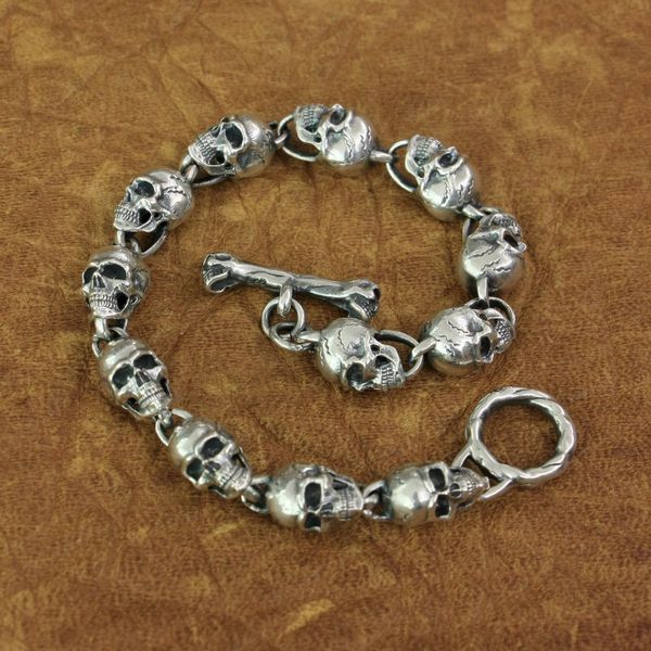 

linsion details skulls chain 925 sterling silver mens biker rock punk bracelet ta169, Black