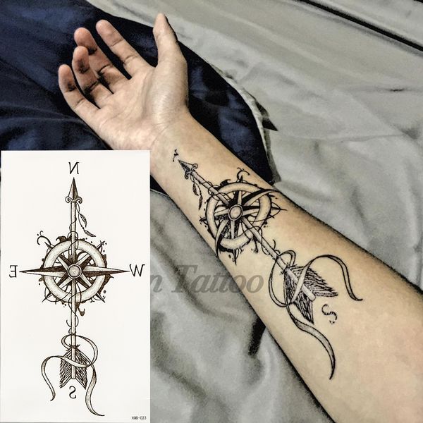 Acheter 1 Pièces Boussole Flèches Chaud Noir Blanc Grande Fleur Henné Tatouage Temporaire Noir Mehndi Style Imperméable à Leau De Tatouage