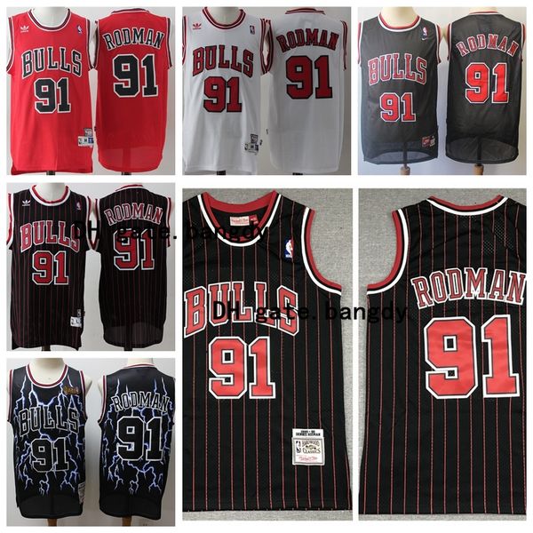 

#91 dennis rodman throwback authentic red mens chicago nba bulls jersey swingman stitched retro stock mesh basketball jerseys, Black;red