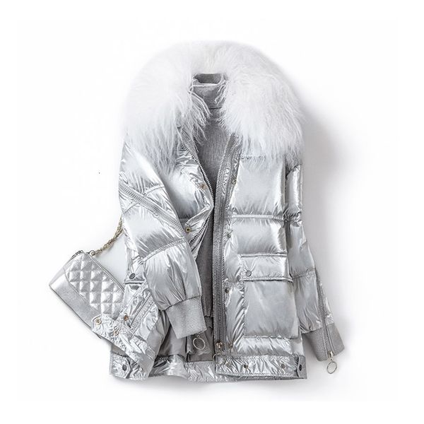 

large real fur collar 2020 winter jacket women 90% white duck down coat female thick warm waterproof loose down parkas outerwear, Black