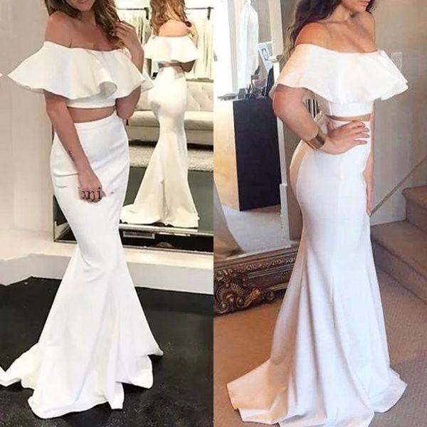

2 piece prom dresses off the shoulder boat neck floor length satin long mermaid evening gowns 2019 women party dress, Black