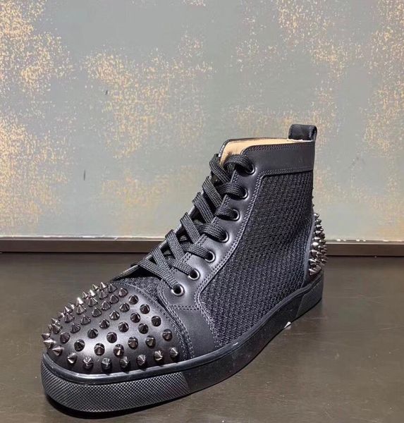 

with box] brands designer men studs casual shoes,red bottom sneakers spikes trainers board walking eu35-47,ing, Black