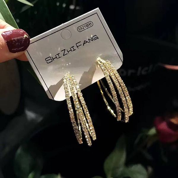

mengjiqia 2020 new design full rhinestone metal hoop earrings for women girls club party geometric big circle brincos jewelry, Golden;silver