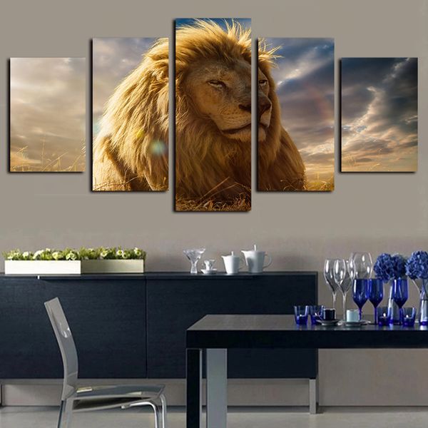 2019 5 Panels Animal Lion King Artworks Giclee Canvas Wall Art For Home Wall Decor Abstract Poster Canvas Print Oil Painting From Home Textiles
