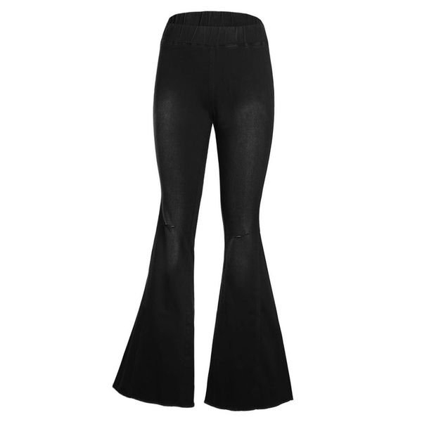 

урожай упругие denim flared длинные брюки для женщин, Blue
