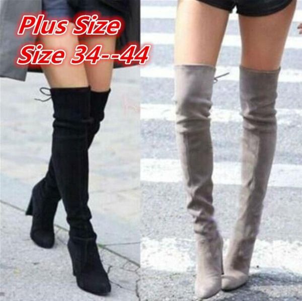 

2018 new faux suede slim boots over the knee high women fashion winter thigh high boots shoes woman fashion botas mujer, Black
