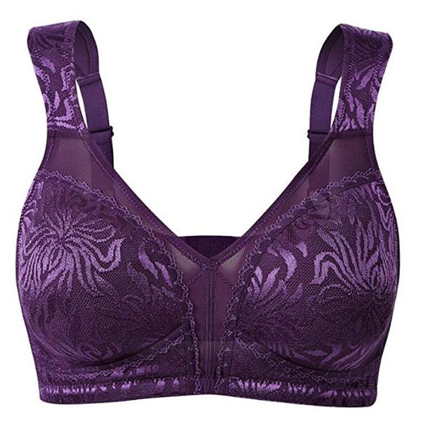 

big size womens full coverage underwear non-padded lace floral wire bra 36 38 40 42 44 46 48 c d dd ddd g purple, Red;black