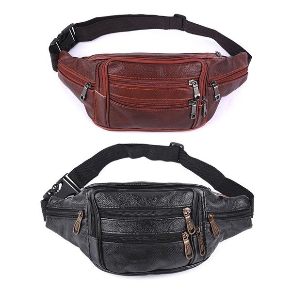 

mens multi-functional pu leather waist pack waist bag fanny bag for hiking camping travel