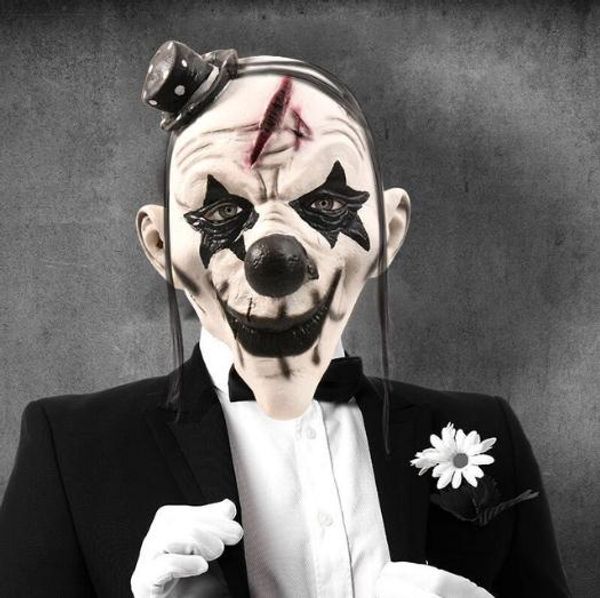 

grade new halloween horrible scary clown mask men latex white hair halloween clown evil killer demon clown mask