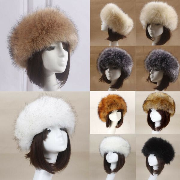 

Russian Women Thick Fluffy Cap Fake FAUX Fur Headband Hat Winter Ear Warmer Ski Ladies Winter Headband Accessaries