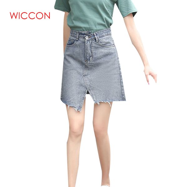 

casual irregular high waist denim skirt women ripped mini skirt female saia mujer 2019 summer wind style streetwear, Black