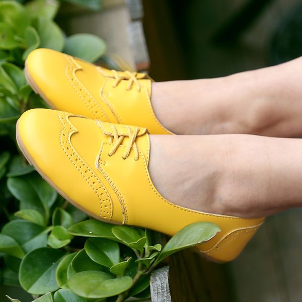 

elegant women's shoe lace up shallow beautiful brogues woman solid pu leather shoes women casual flat shoes girls, Black