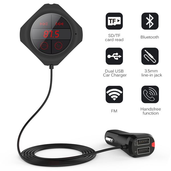 

powstro new bluetooth mp3 player hands-call wireless fm transmitter modulator 2.5a output tf slot dc 12-24v with dual usb
