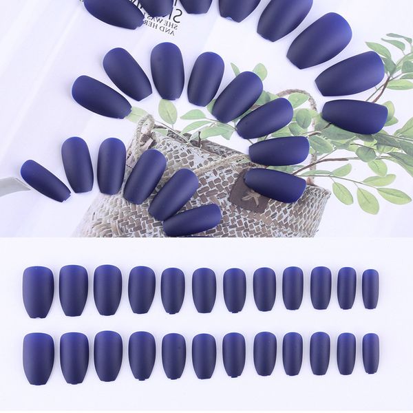 

24pcs arylic nails for women long false nails with glue frosted matte scrub fingernail fake nail wine red blue grey nail, Red;gold