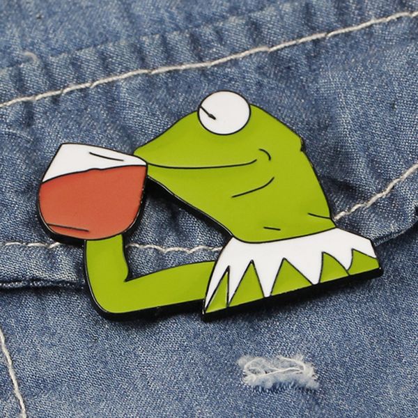 

fashion cartoon personality green frog alloy drop oil brooch, Gray